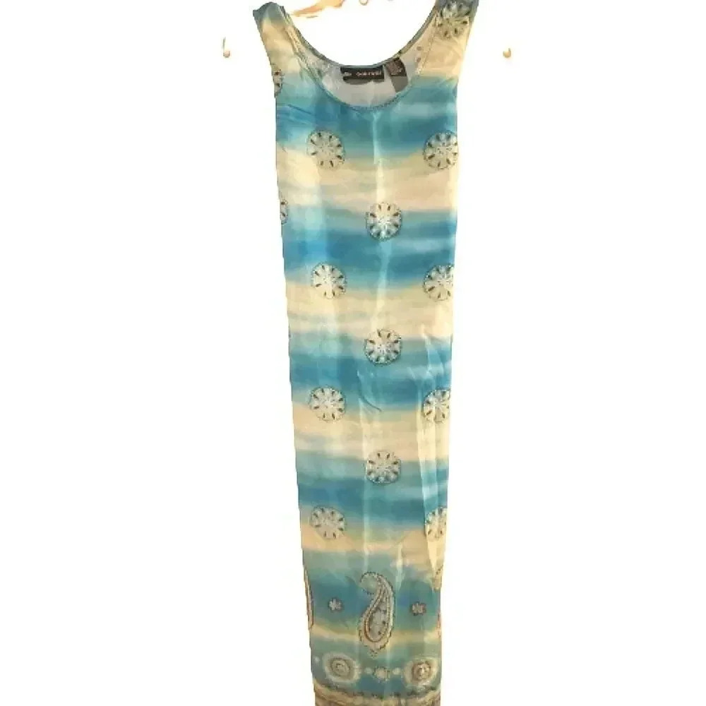 New Mlle Gabrielle Blue and Green Maxie Sundress Size 12